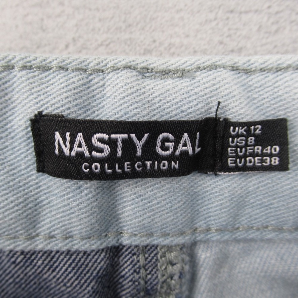 Nasty Gal Collection Patchwork Denim Jeans Blue Two Tone Raw Hem Size 8 3568 - Picture 2 of 12